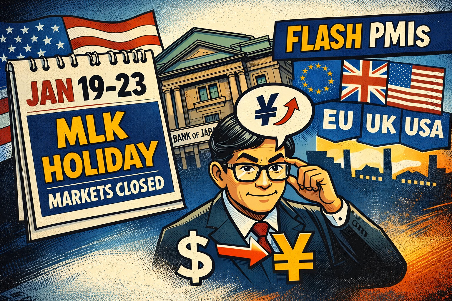 เปิดสัปดาห์แบบบาง (MLK Day) ก่อนเข้าสู่ BoJ และ Flash PMI — สัปดาห์ของ “เรื่องเล่า” ไม่ใช่ “วอลุ่ม”