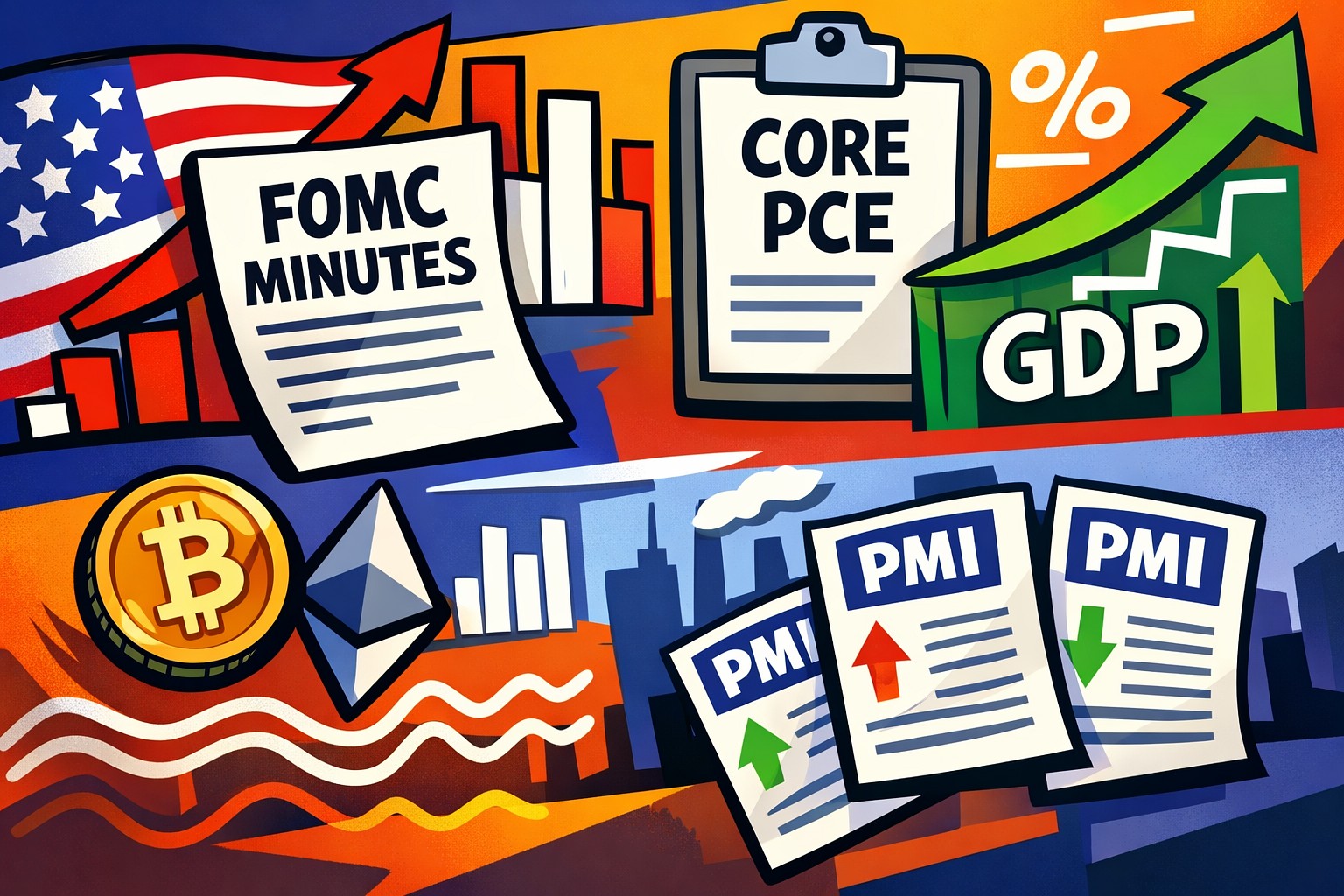Crypto Market Feb 16–20, 2026 — FOMC Minutes, Core PCE, U.S. GDP, and Global Flash PMIs